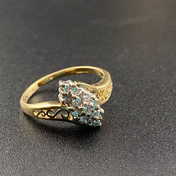 Vtg. Feature Ring Co. Designer 14K Yellow Gold 13 Diamond 0.21 Ct Bypass Sz.6 - Picture 9 of 16